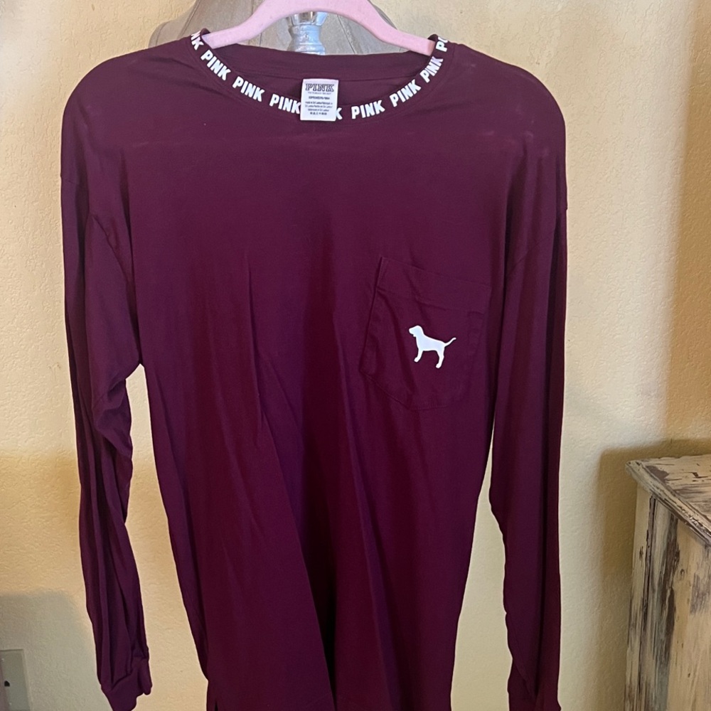 PINK Victoria's Secret Maroon Long Sleeve Tee